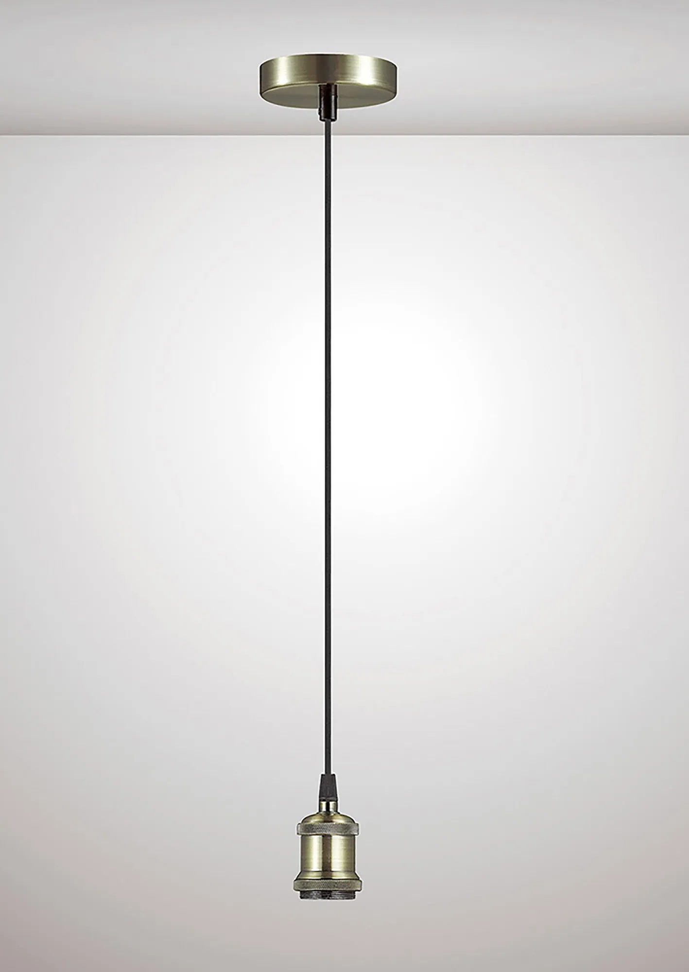 Dreifa 1.5m Single Pendant, 1 x E27, Antique Brass/Antique Base and Black Braided Cable (Maximum Load 1.5kg) D0177  Deco Dreifa Pendant